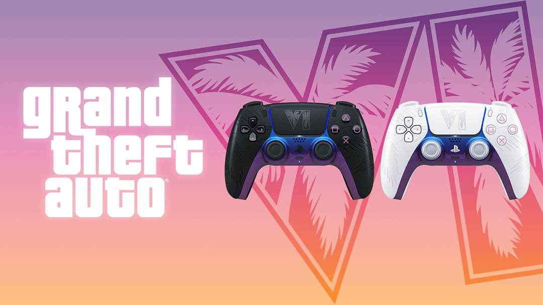 Official PlayStation artwork for the Grand Theft Auto VI limited-edition DualSense controllers