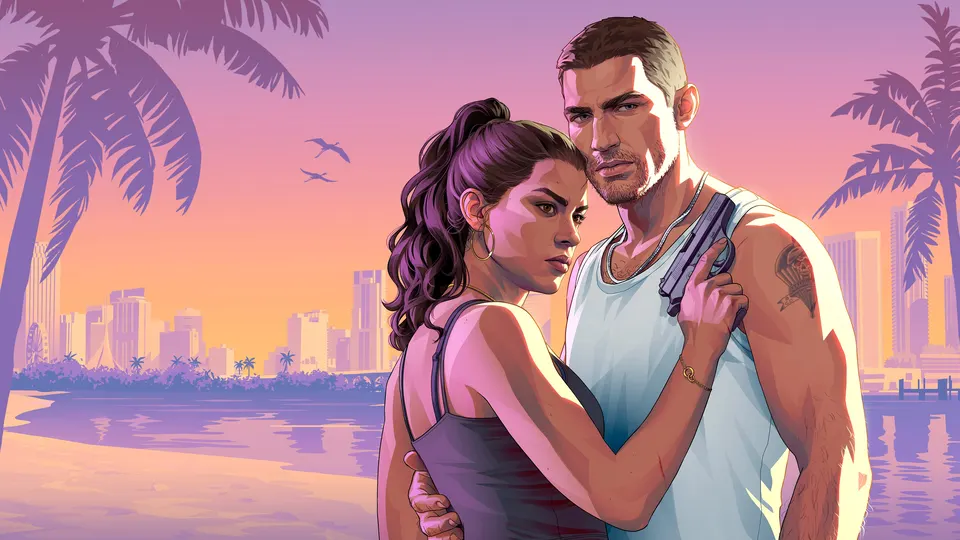 Jason and Lucia from Grand Theft Auto VI in official Rockstar Games artwork